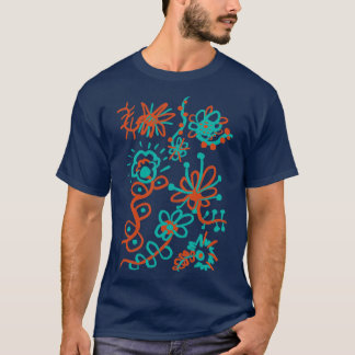 Camiseta Flores azuis e laranja