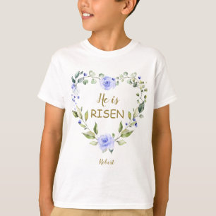Camiseta Flores Azuis Ele é Tipografia do Felz pascoa Risen