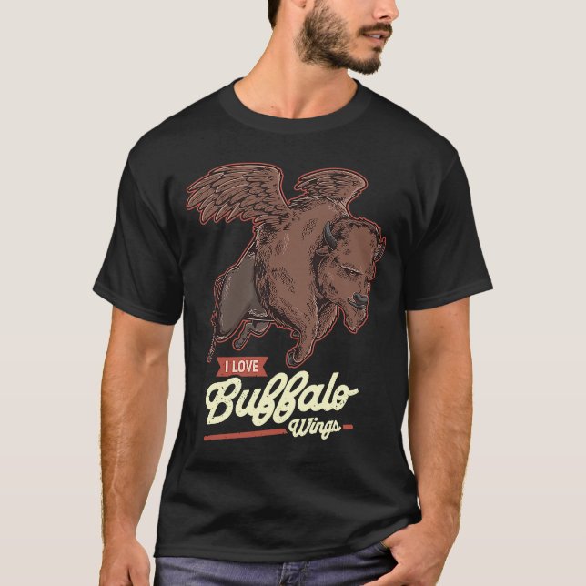 Camiseta Flores Bison Eu Amo As Asas Quentes de Buffalo (Frente)