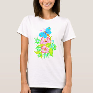 Camiseta Flores bonitos & uma borboleta