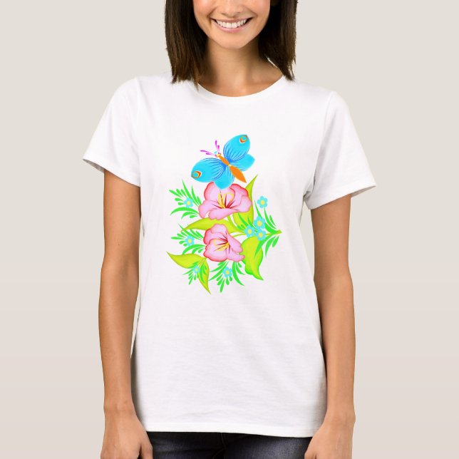 Camiseta Flores bonitos & uma borboleta (Frente)