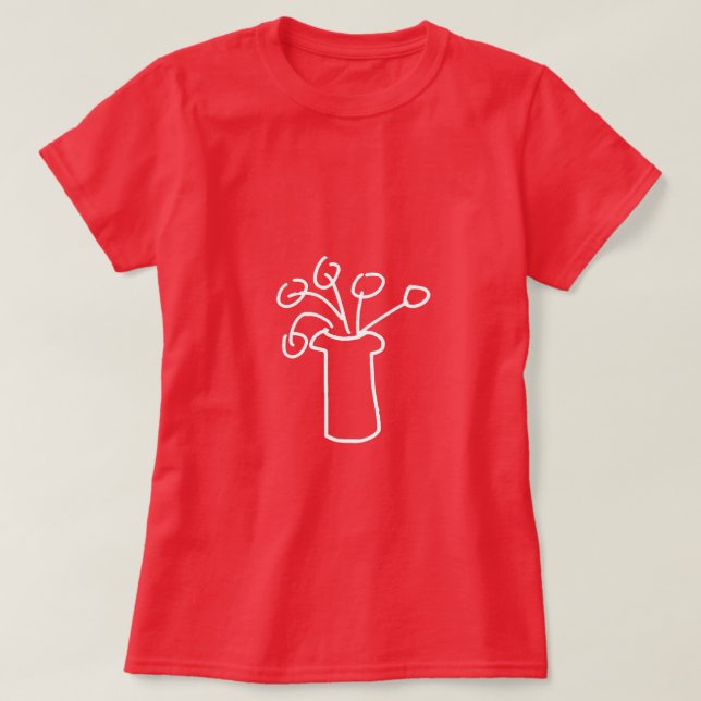 Camiseta Flores brancas, contornos simples (Frente do Design)