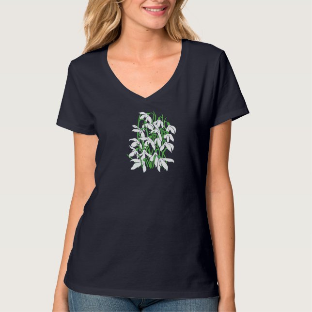 Camiseta Flores Brancas de Neve Janeiro Nascimento Mês Flor (Frente)