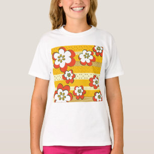 Camiseta Flores Brancas E Laranja Retro