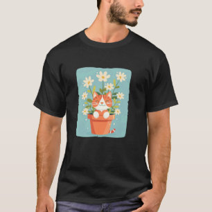 Camiseta Flores Brancas Fofas com Gato Fantasiado de Vaso d
