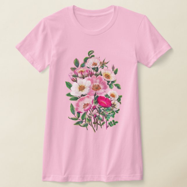 Camiseta Flores buquês, cor-de-rosa e Rosa branco (Postura )