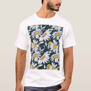 Camiseta Flores Chamomila: Cor Azul Escura Da Água.
