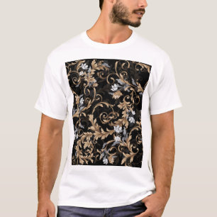 Camiseta Flores clássicas barrocas: fundo negro.