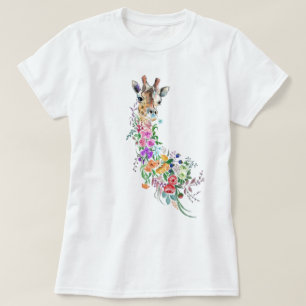 Camiseta Flores Coloridas Buquê Girafa - Moderna Desenho 