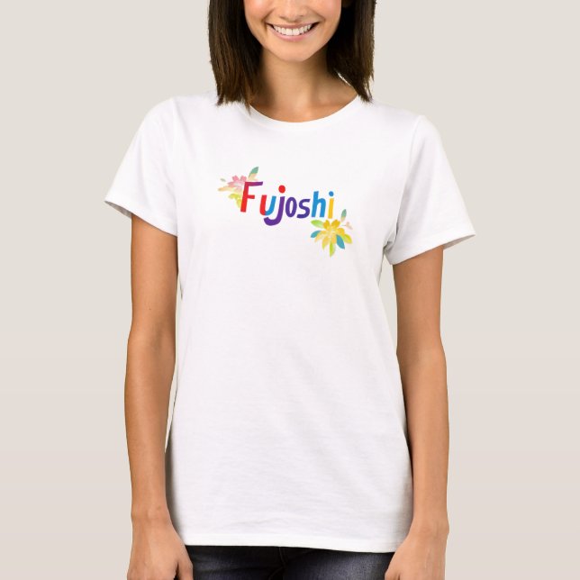 Camiseta Flores Coloridas de Slogan Fujoshi (Frente)