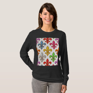 Camiseta Flores Coloridas e Negritas Fleur-de-lis Brancas