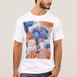 Camiseta Flores Coloridas: Padrão Vibrante Sem Costura