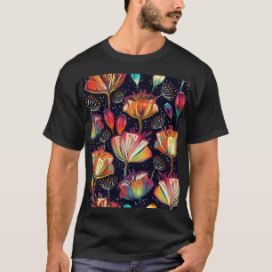 Camiseta Flores Coloridas Plantas Padrão Vintage