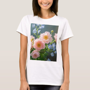 Camiseta Flores cor-de-rosa azul delicadas