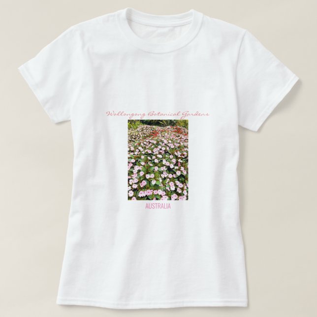Camiseta Flores cor-de-rosa do Jardim Botânico NSW (Frente do Design)