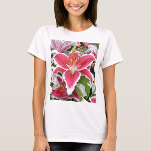 Camiseta Flores cor-de-rosa do lírio do stargazer