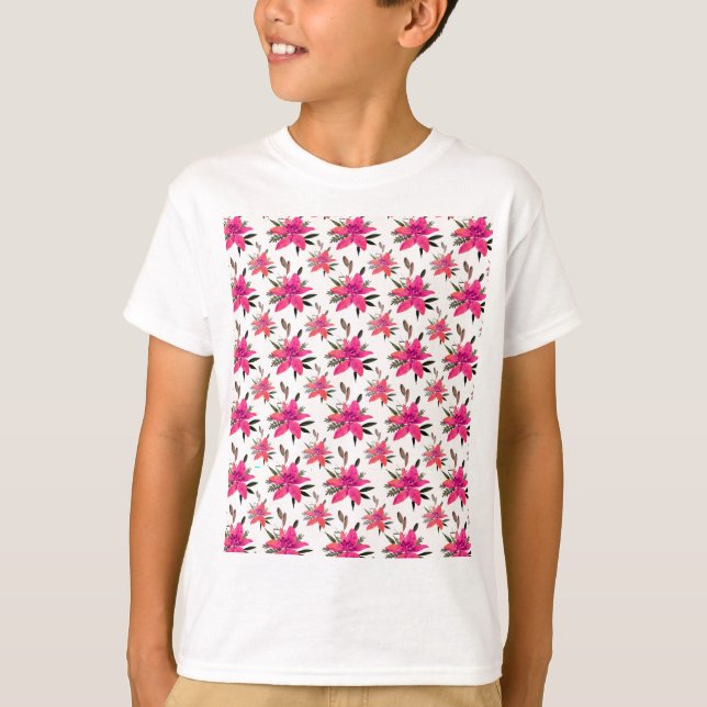 Camiseta Flores Cor-de-Rosa Padrão Floral Design (Frente)