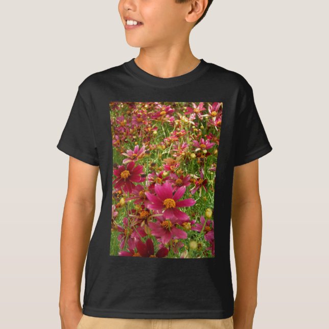 Camiseta Flores cor-de-rosa-quente e margaridas amarelas (Frente)