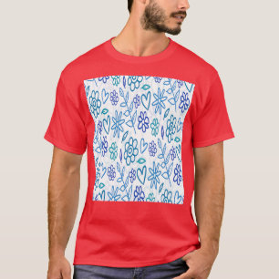 Camiseta Flores Corações Flores Verão Primavera Azul Dood T