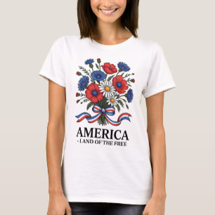 Camiseta Flores da Bandeira Americana 4 de Julho Patriótico