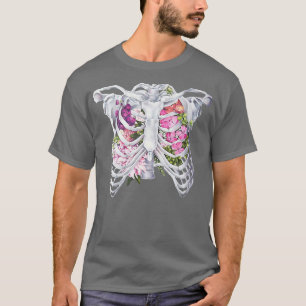 Camiseta Flores Da Gaiola Da Costela Do Esqueleto Presente