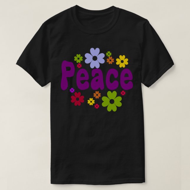 Camiseta Flores da paz retro-vegetação (Frente do Design)