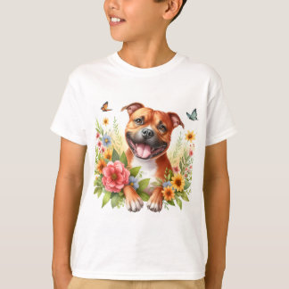 Camiseta Flores da primavera Red Staffordshire Bull Terrier