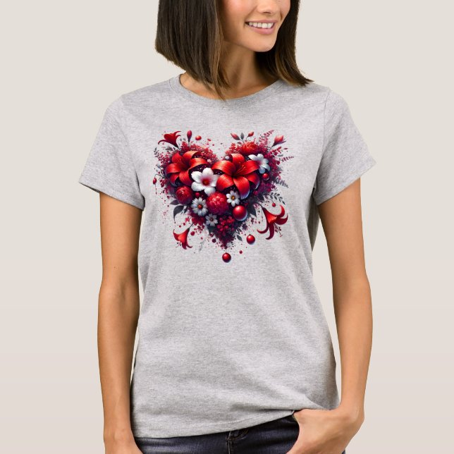 Camiseta Flores da primavera Vermelha Coração-53476 (Frente)
