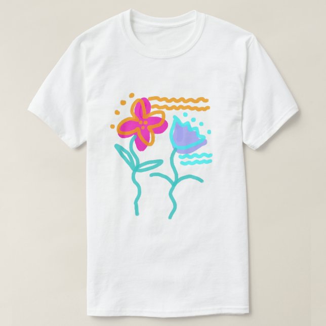 Camiseta Flores Dançantes Arte Abstrata para Vestir (Frente do Design)