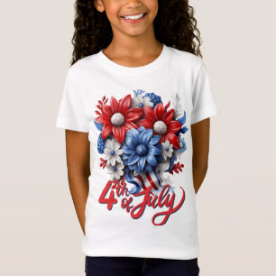 Camiseta Flores de 4 de Julho em Vermelho Branco e Azul Pat