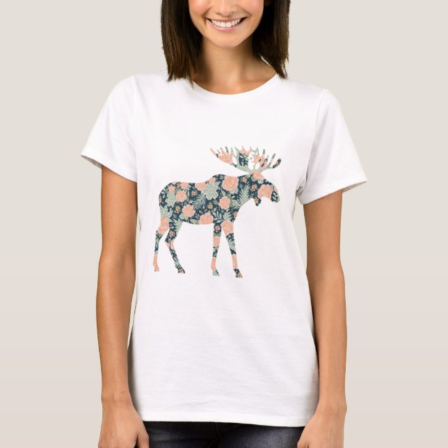 Camiseta Flores de alce da floresta de inverno modernas e m (Frente)