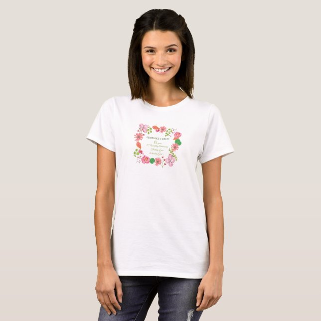 Camiseta Flores de Aniversário de Casamento Religioso de 20 (Frente Completa)