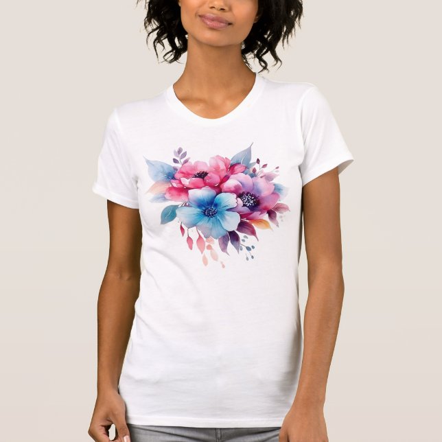 Camiseta Flores de Aquarela Design Floral (Frente)