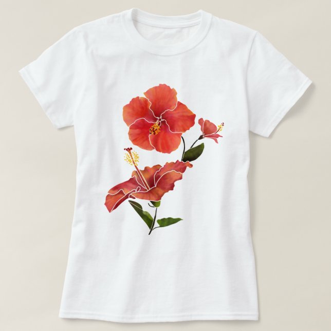 Camiseta Flores de Aquarela Red Hibiscus (Frente do Design)