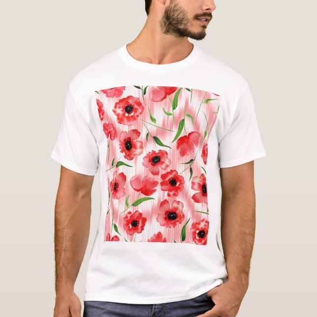 Camiseta Flores de aquarelas: ikat de papoila. (Frente)
