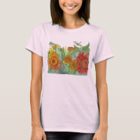 Flores de Aquarelas Vermelhas Daisy Dragonfly