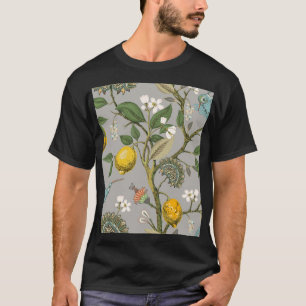 Camiseta Flores De Aves Botânicas: Papel De Parede Vintage 