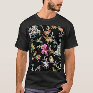 Camiseta Flores de Aves Tropicais: Padrão de Aquarela