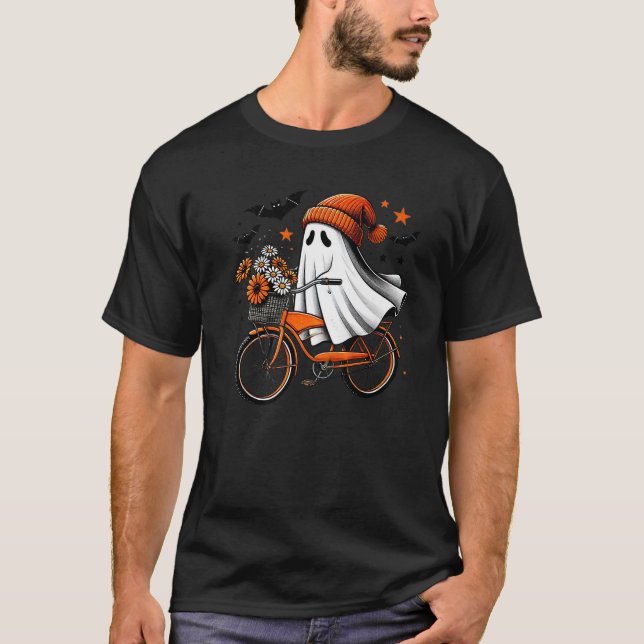 Camiseta Flores de bicicleta fantasma retrô Halloween Tempo (Frente)