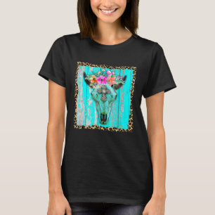 Camiseta Flores de Boho Ocidental Turquesa Touro-Vaca-Touro