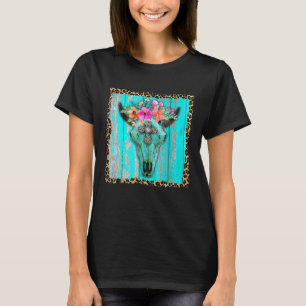 Camiseta Flores de Boho Ocidental Turquesa Touro-Vaca-Touro