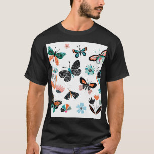 Camiseta Flores de Borboletas: Coleção Desenhada Mão