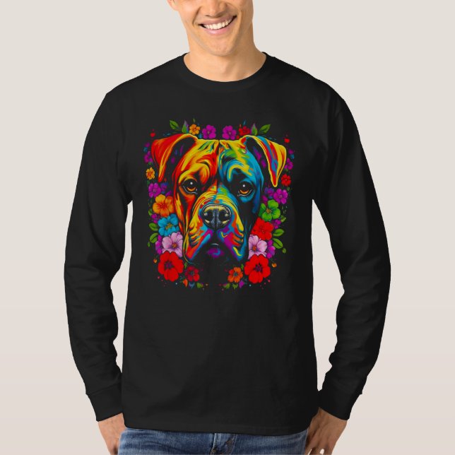 Camiseta Flores de Cachorro Boxer Fofas (Frente)