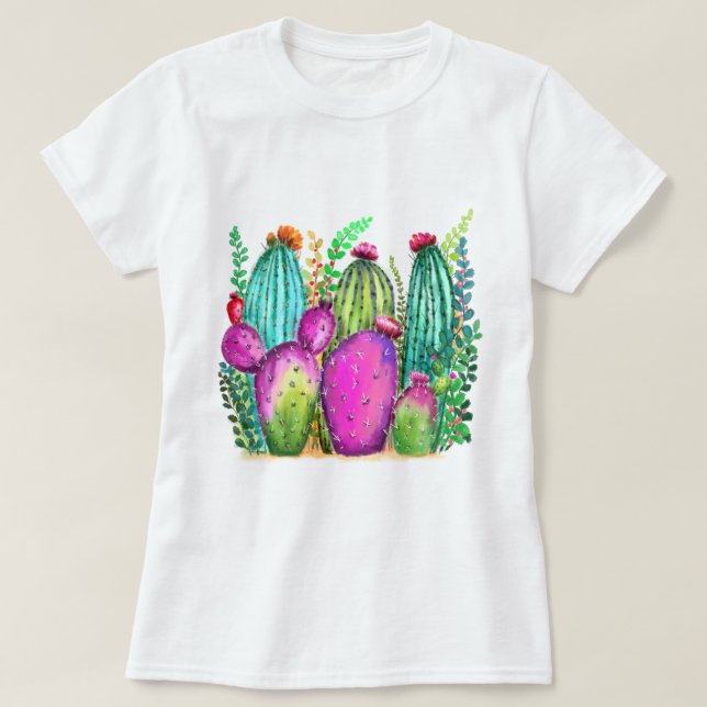 Camiseta Flores de Cactus Bonitas - Desenho (Frente do Design)
