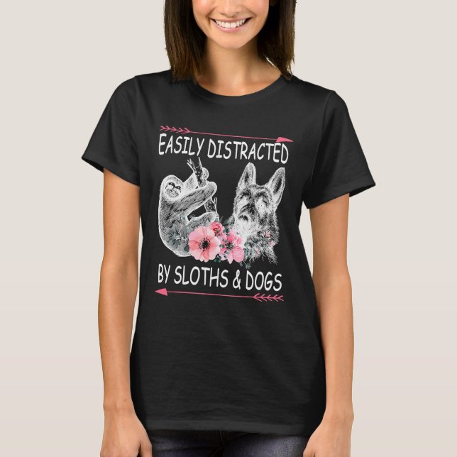 Camiseta Flores De Cães De Lama Facilmente Distraídas (Frente)