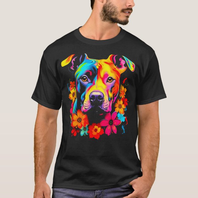 Camiseta Flores de Cão Pitbull (Frente)