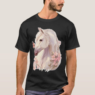 Camiseta Flores de Cavalo Borboleta Amante de Cavalo Fofo C