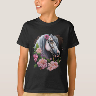 Camiseta Flores de Cavalo Pintura em Cuada Flor Horso-back