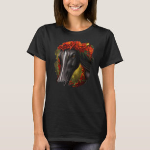 Camiseta Flores de Cavalo Pintura em Cuada Flor Horso-back