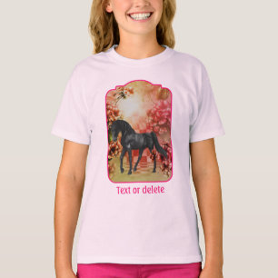 Camiseta Flores de Cavalo Preto Arte de Fantasia Personaliz